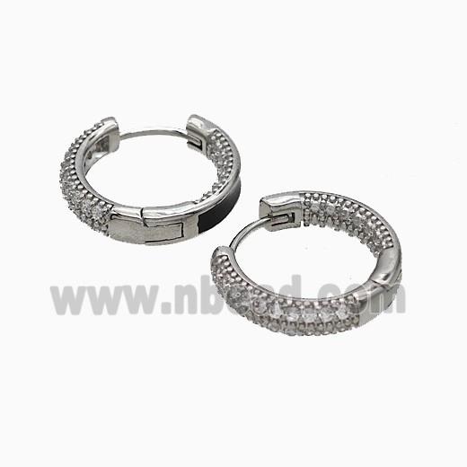 Copper Hoop Earrings Pave Zirconia Black Enamel Platinum Plated