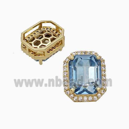 Copper Rectangle Pave Zirconia Blue Crystal Glass Gold Plated