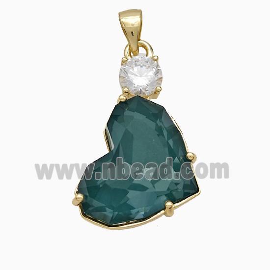 Green Crystal Glass Heart Pendant Copper Gold Plated