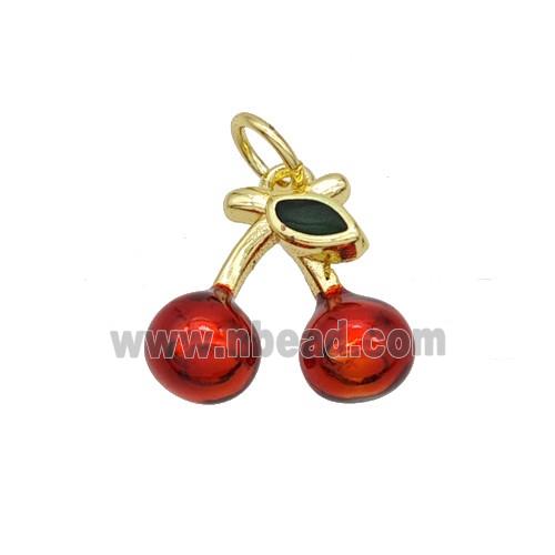 Copper Cherry Pendant Red Painted Gold Plated
