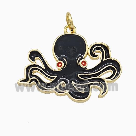 Octopus Charms Copper Pendant Black Enamel Gold Plated