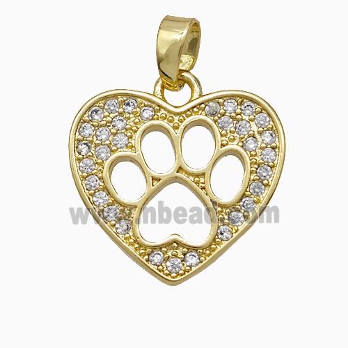 Copper Heart Paws Pendant Pave Zirconia Gold Plated