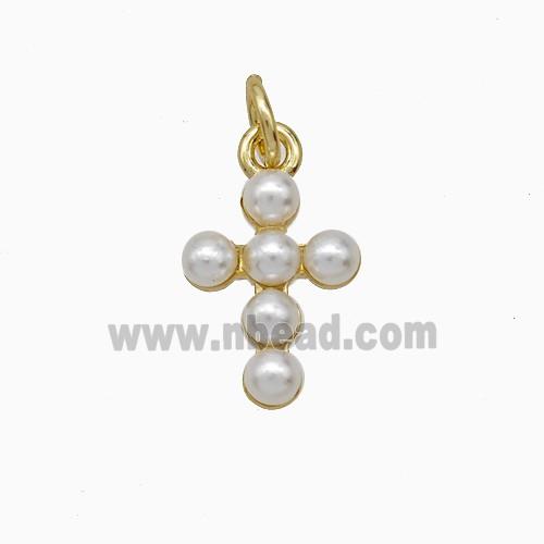Copper Cross Pendant Pave Pearlized Resin Gold Plated