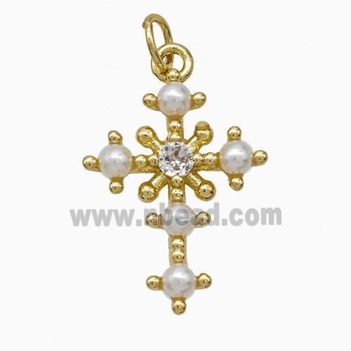 Copper Cross Pendant Pave Pearlized Resin Gold Plated