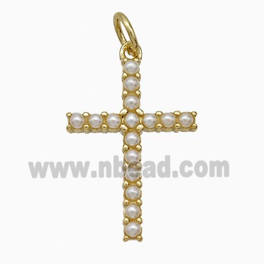 Copper Cross Pendant Pave Pearlized Resin Gold Plated