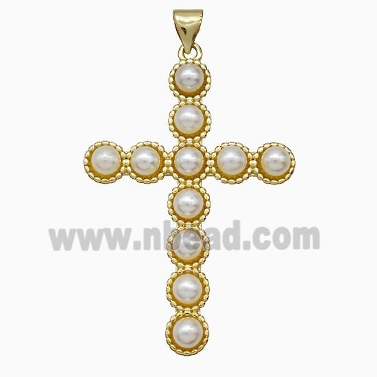 Copper Cross Pendant Pave Pearlized Resin Gold Plated