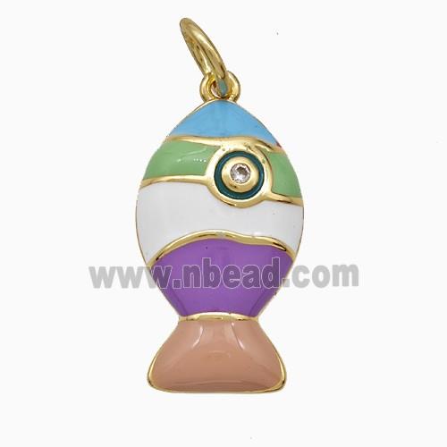 Copper Fish Pendant Pave Zirconia Multicolor Enamel Gold Plated