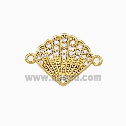 Copper Scallop Shell Connector Pave Zirconia Gold Plated