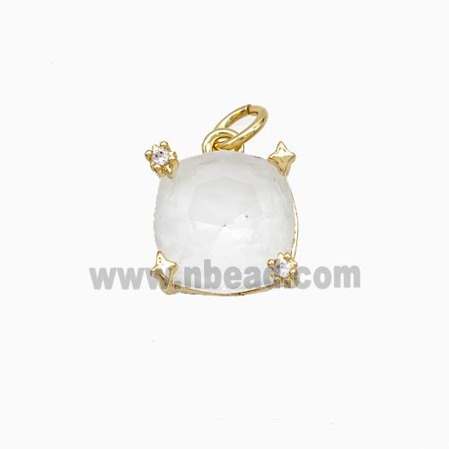 White Crystal Glass Square Pendant Copper Gold Plated