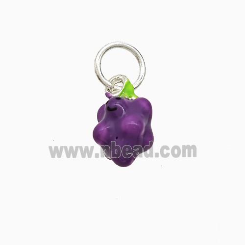 Copper Grape Pendant Purple Enamel Platinum Plated