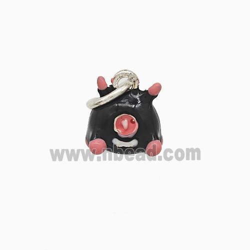 Copper Monster Pendant Black Enamel Platinum Plated