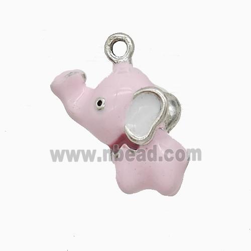 Copper Elephant Pendant Pink Enamel Platinum Plated