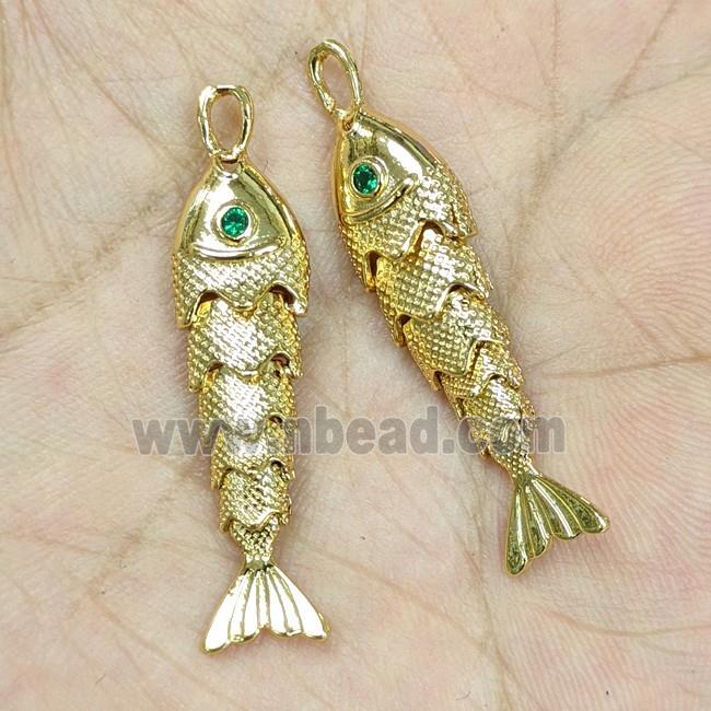Copper Fish Pendant Pave Zirconia Gold Plated