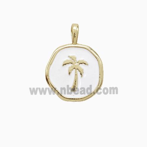 Coconut Tree Charms Copper Palm Pendant White Enamel Gold Plated