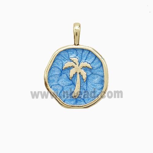 Coconut Tree Charms Copper Palm Pendant Blue Enamel Gold Plated