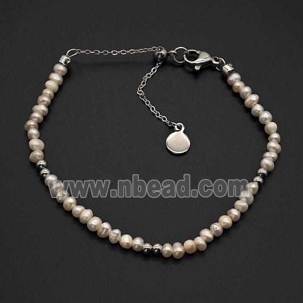 White Pearl Bracelet Copper Platinum Plated