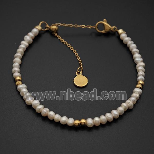 White Pearl Bracelet Copper Gold Plated