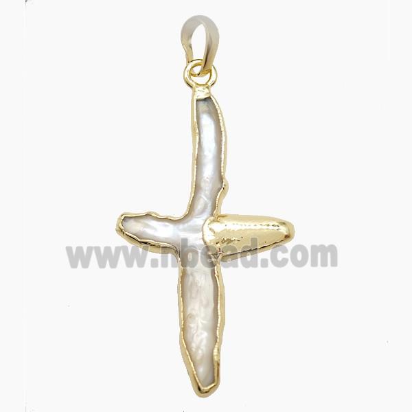 Pearl Cross Pendant Gold Plated