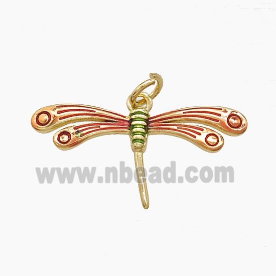 Copper Dragonfly Pendant Red Painted Gold Plated