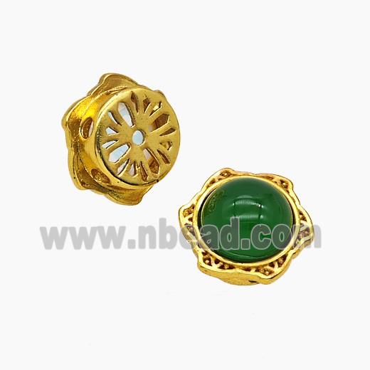 Copper Hexagon Beads Pave Green Jade Gold Plated