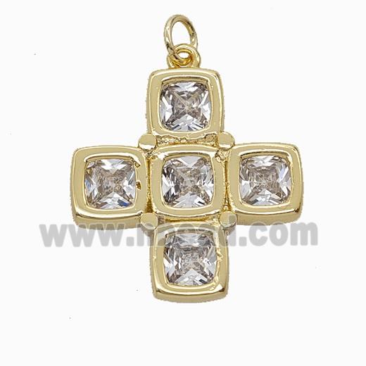 Copper Cross Pendant Pave Crystal Glass Gold Plated