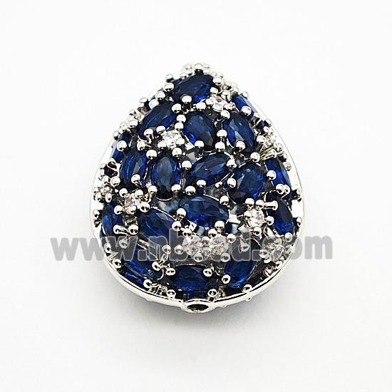Copper Teardrop Beads Pave Blue Crystal Glass Platinum Plated