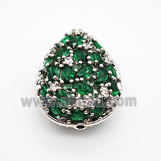Copper Teardrop Beads Pave Green Crystal Glass Platinum Plated