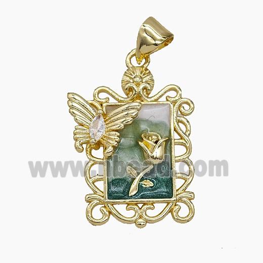 Copper Tulip Flower Pendant Enamel Butterfly Gold Plated