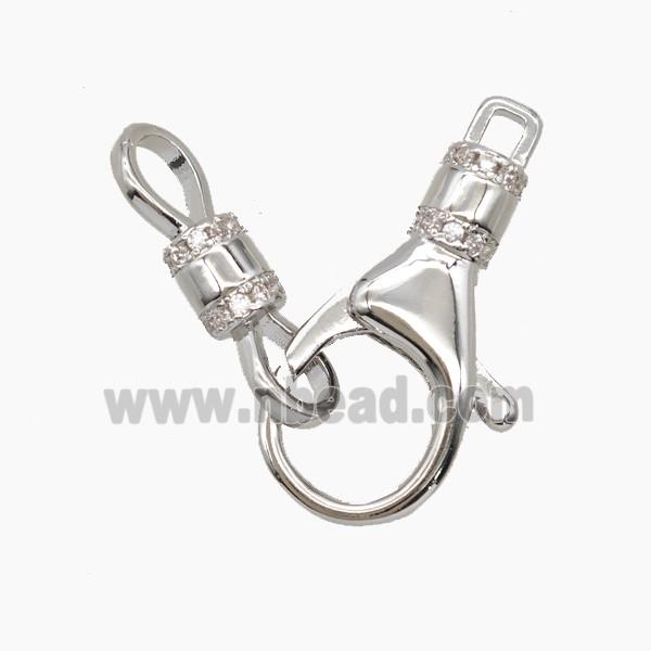 Copper Lobster Clasp Pave Zirconia Platinum Plated
