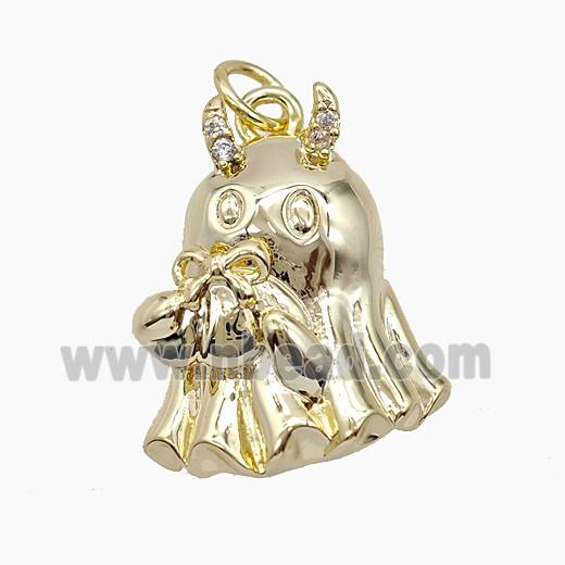 Halloween Ghost Charms Copper Pendant Pave Zirconia Gold Plated