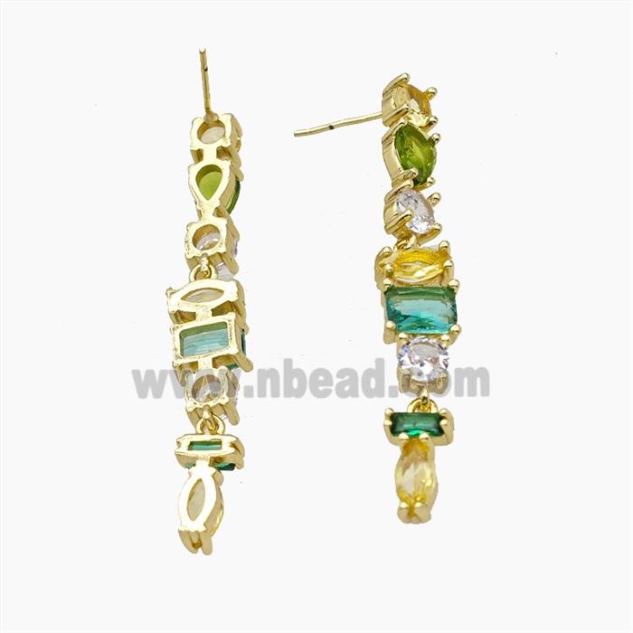 Copper Stud Earrings Pave Zirconia Gold Plated