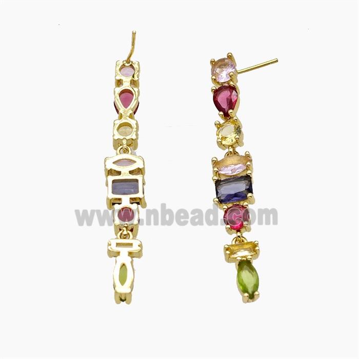 Copper Stud Earrings Pave Zirconia Gold Plated