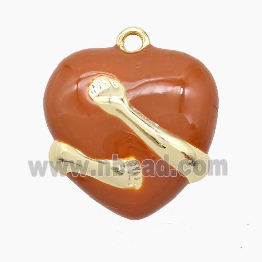 Copper Heart Pendant Orange Enamel Embrace Gold Plated