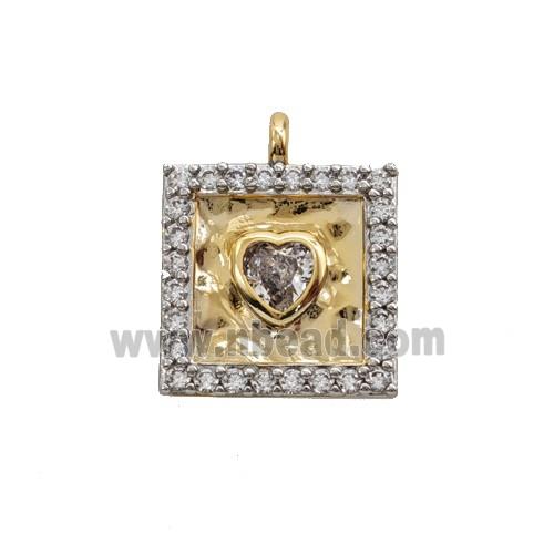 Copper Square Pendant Pave Zirconia Heart Gold Plated