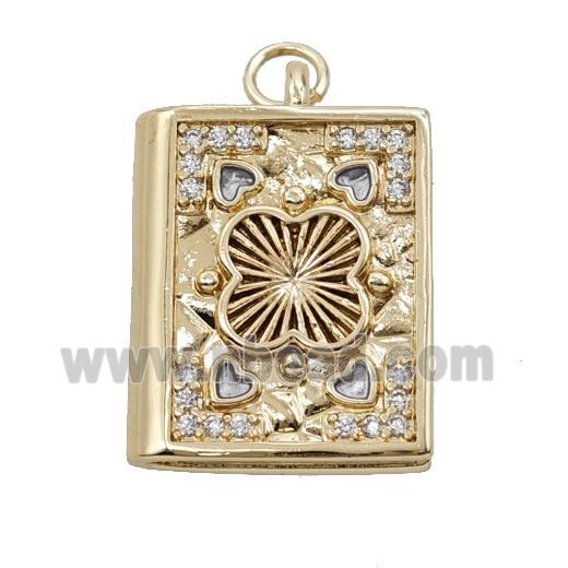 Books Charms Copper Pendant Pave Zirconia Gold Plated