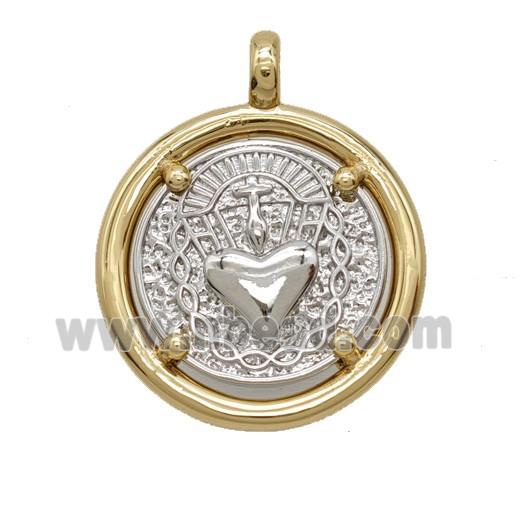 Sacred Heart of Jesus Medal Charms Copper Circle Heart Pendant Platinum Gold Plated