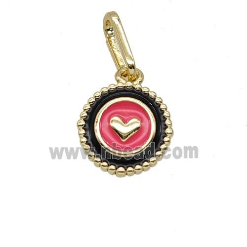 Copper Heart Pendant Black Red Enamel Gold Plated