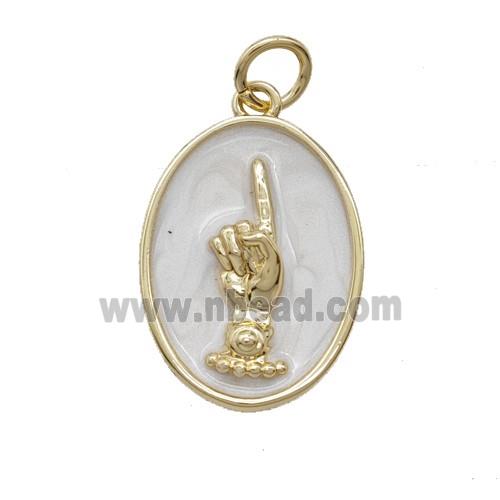 Copper Hand Pendant White Enamel Oval Gold Plated