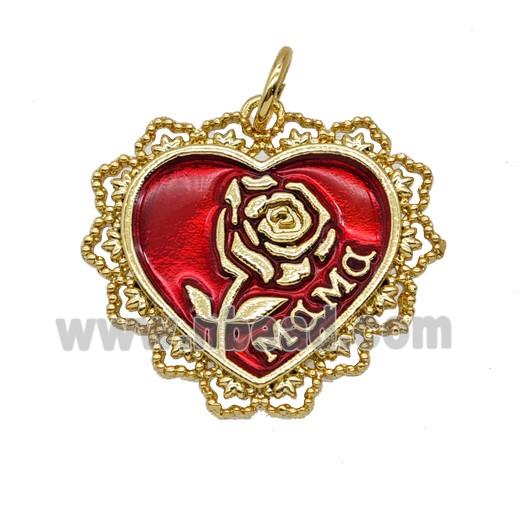 Copper Rose Flower Pendant Painted Heart Mama Gold Plated