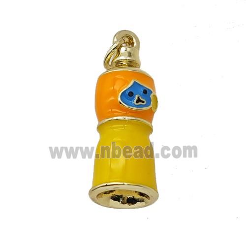 Copper Hourglass Pendant Orange Yellow Enamel Gold Plated