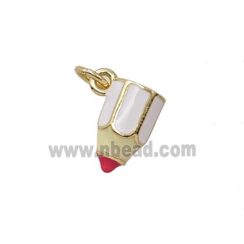 Copper Pencil Pendant White Enamel Gold Plated