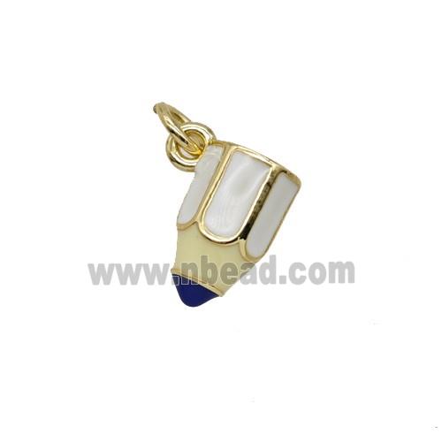 Copper Pencil Pendant White Enamel Gold Plated