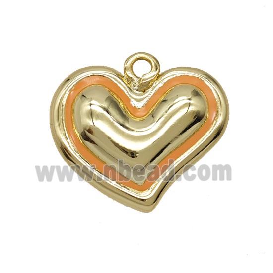 Copper Heart Pendant Orange Enamel Gold Plated