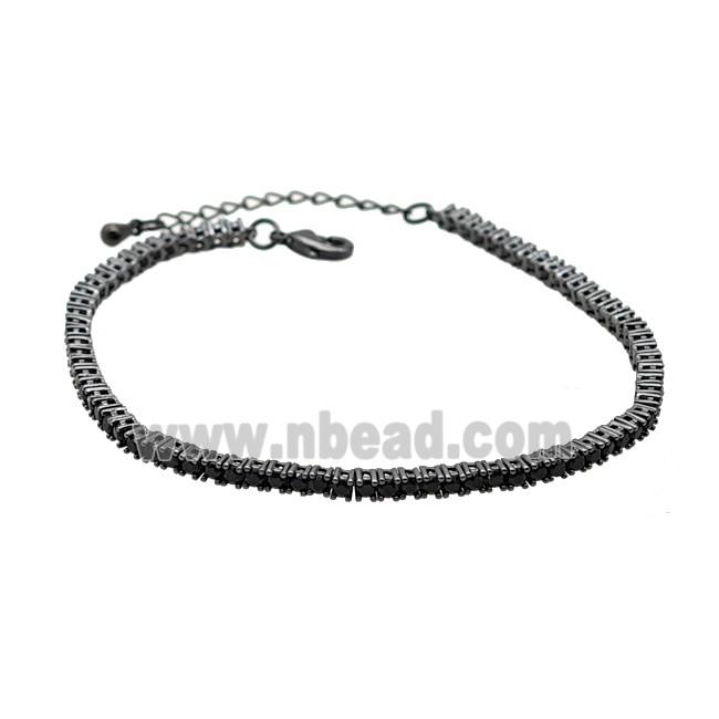 Copper Bracelet Pave Crystal Glass Black Plated