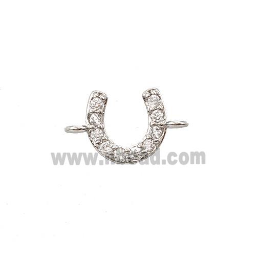 Copper Horse-Shoe Connector Pave Zirconia Platinum Plated