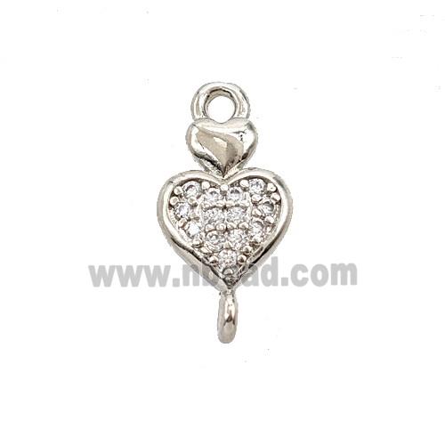 Copper Heart Connector Pave Zirconia Platinum Plated