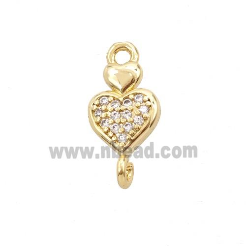 Copper Heart Connector Pave Zirconia Gold Plated