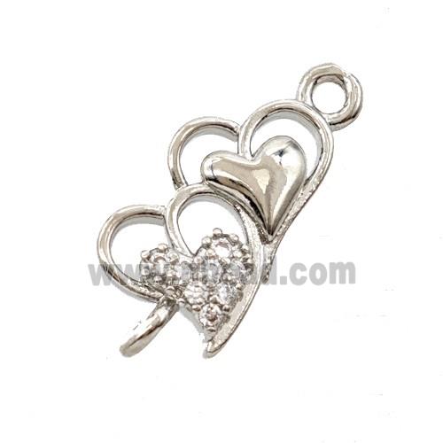 Copper Heart Connector Pave Zirconia Platinum Plated