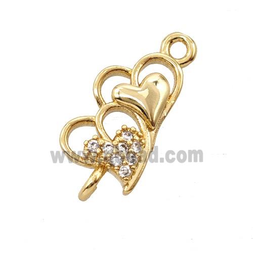 Copper Heart Connector Pave Zirconia Gold Plated