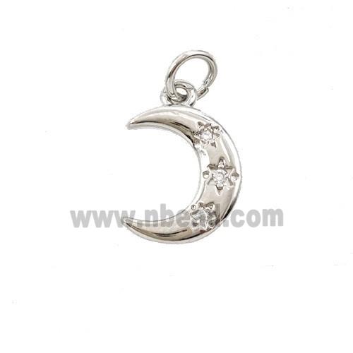 Copper Moon Pendant Pave Zirconia Platinum Plated